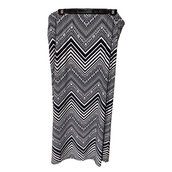 Susan Graver Navy Blue White Elastic Waist Mid length Skirt - Picture 2 of 4